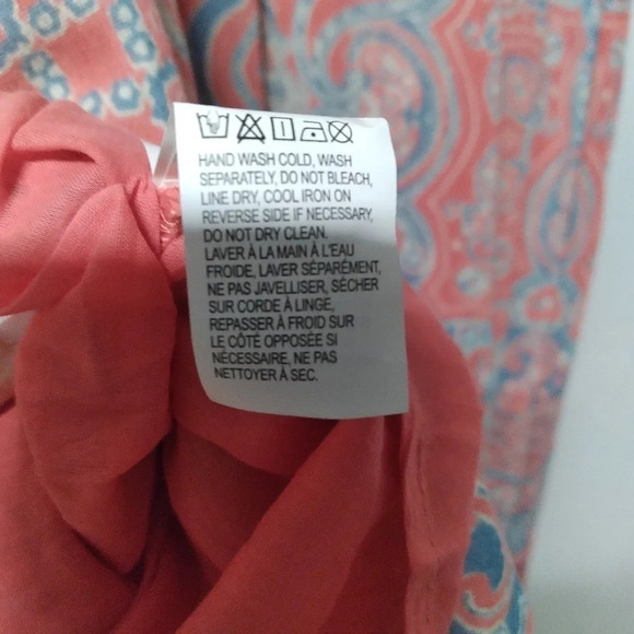 Lucky Brand Midi Dress Coral Blue Border Print Felice Boho Medium - Picture 16 of 16